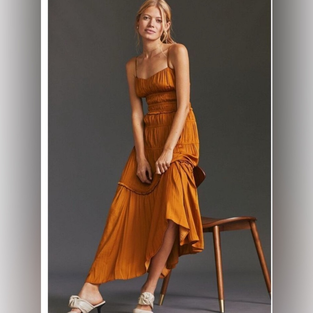 Anthropologie Orange Midi Dress